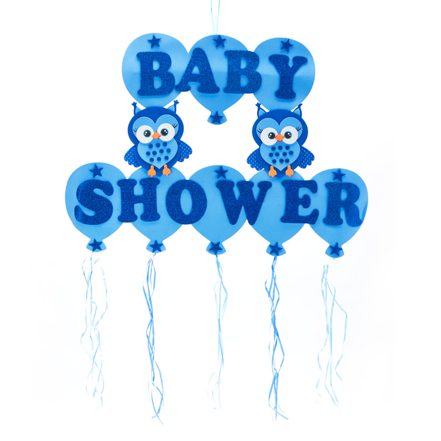 Baby Shower Owl Foam Sign with Streamers - Blue
