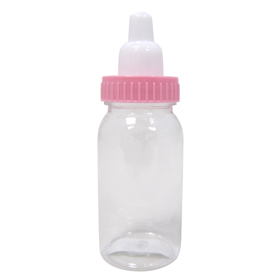 Plastic Favor Baby Bottle Pink  4 1/4"