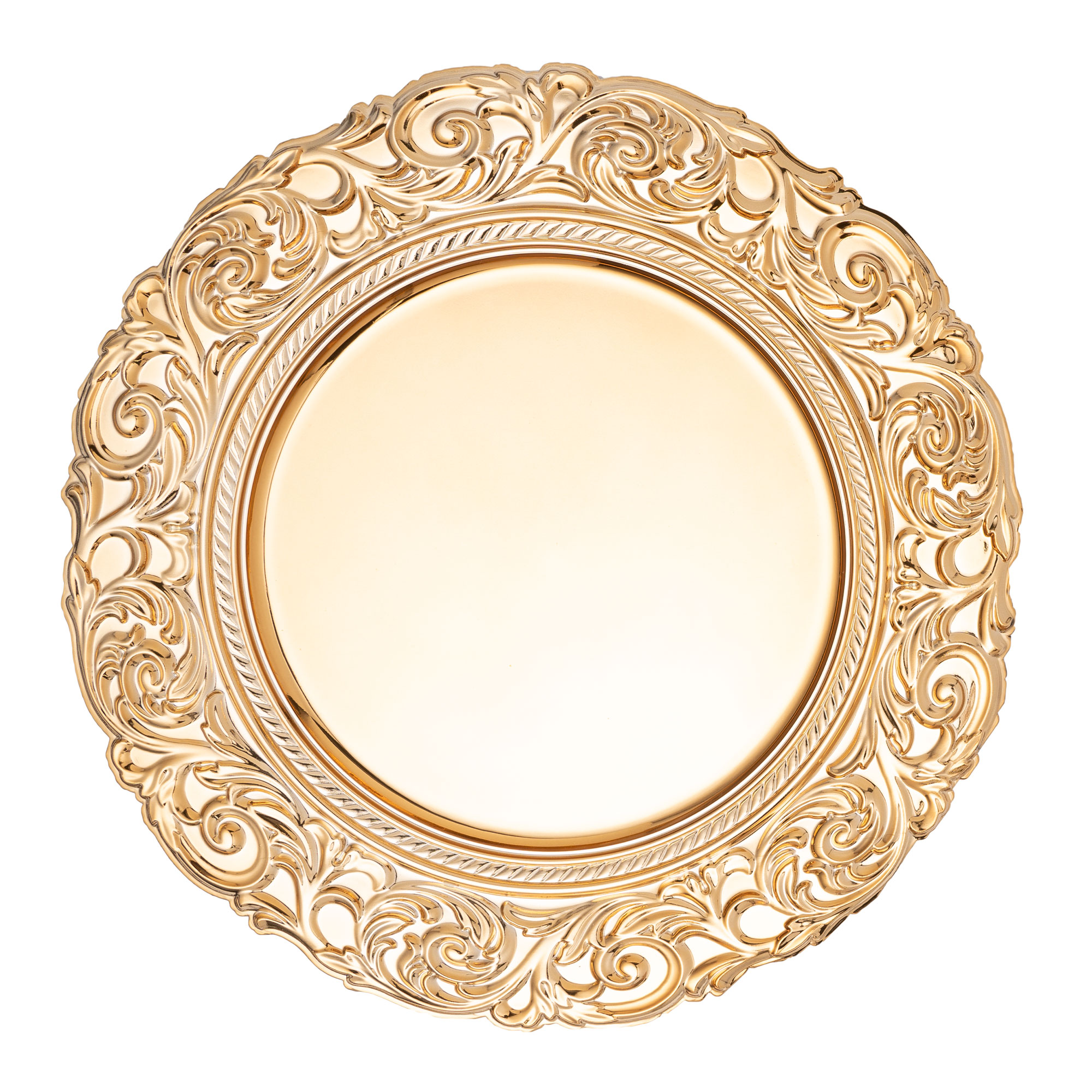Baroque Plastic Charger Plate With Filigree Rim 14" - Gold