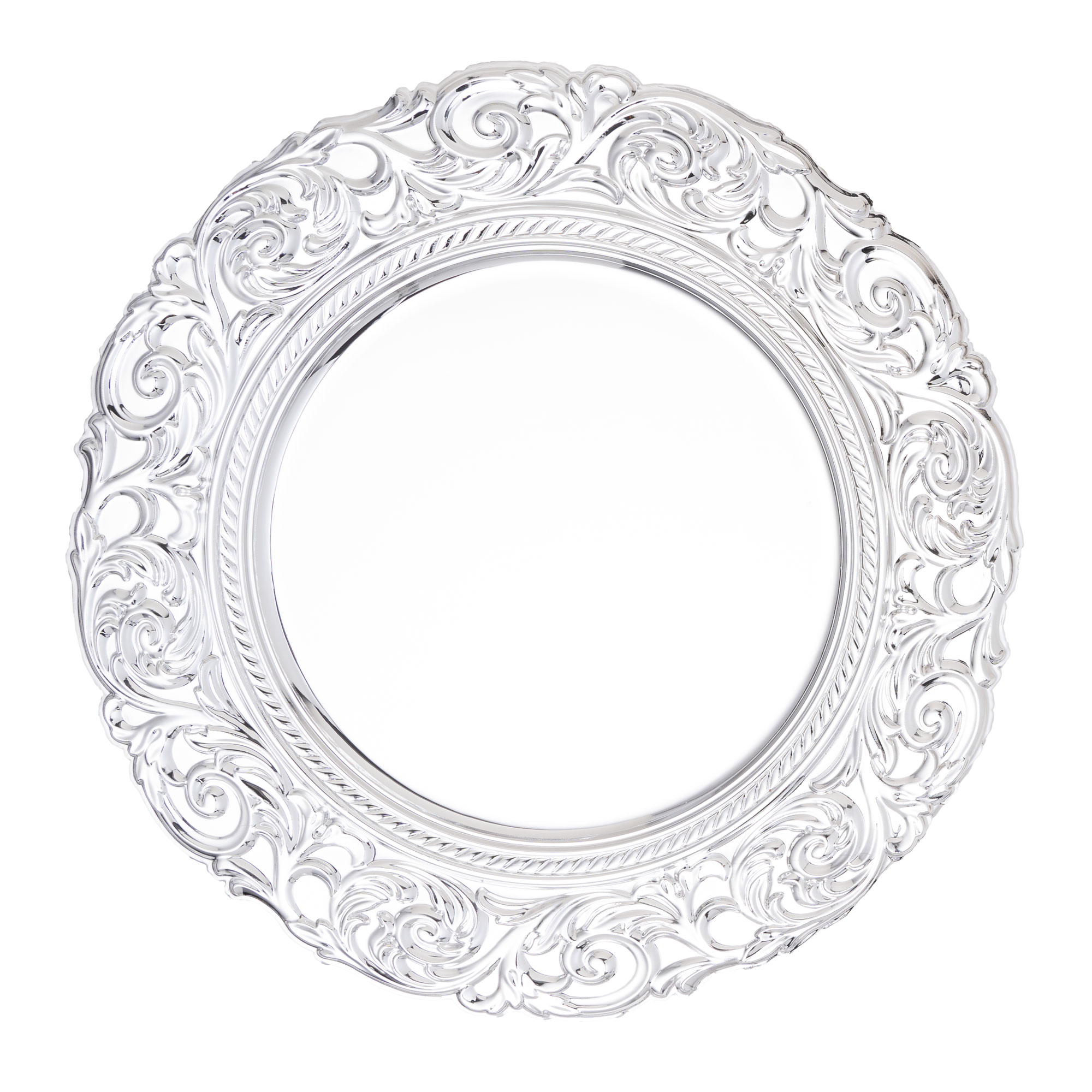 Baroque Plastic Charger Plate With Filigree Rim 14" - Silver