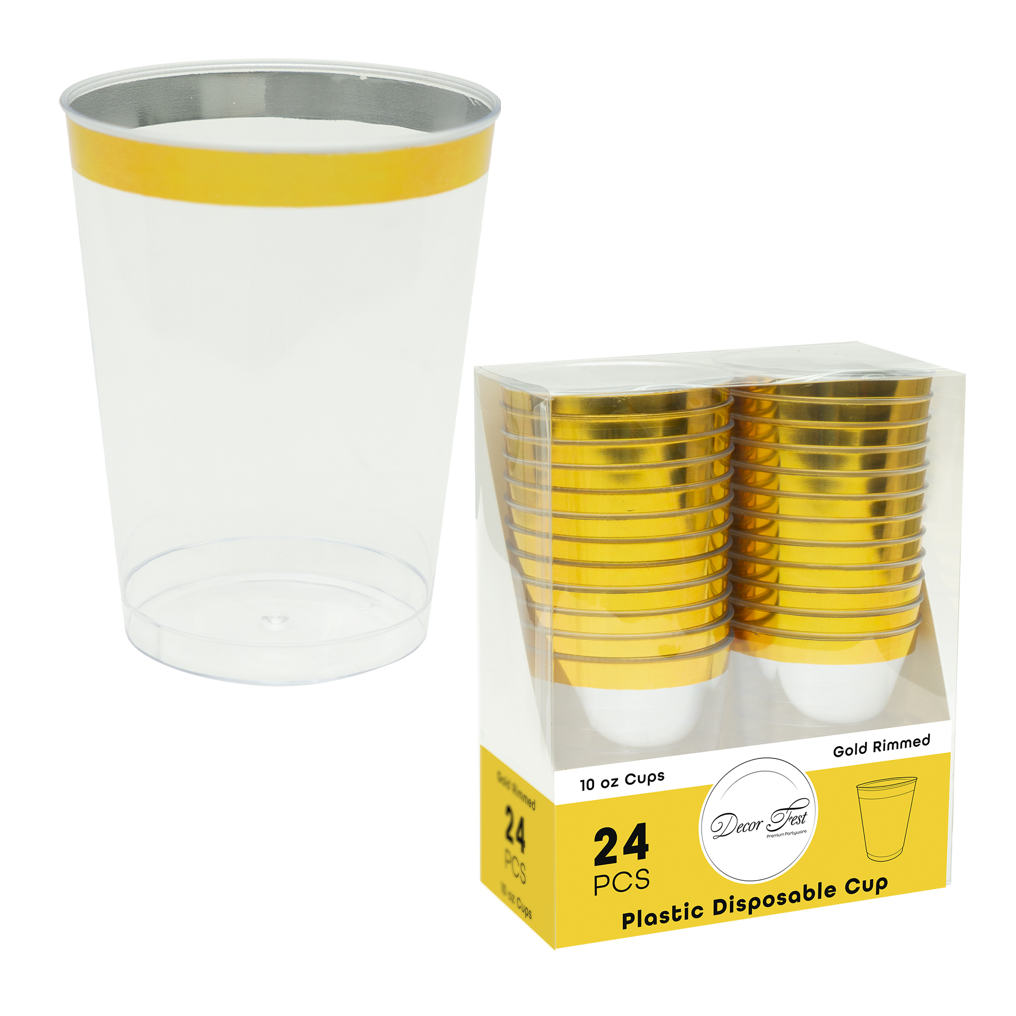 Plastic Disposable Cups with Gold Rim 10oz 24pc/pack