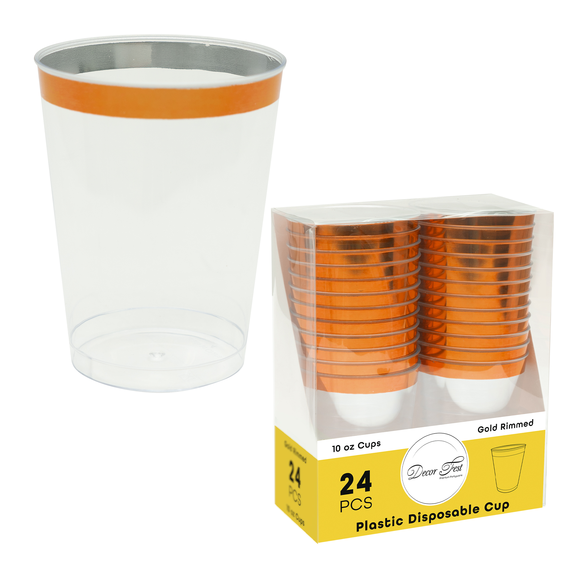 Plastic Disposable Cups with Rose Gold Rim 10oz 24pc/pack