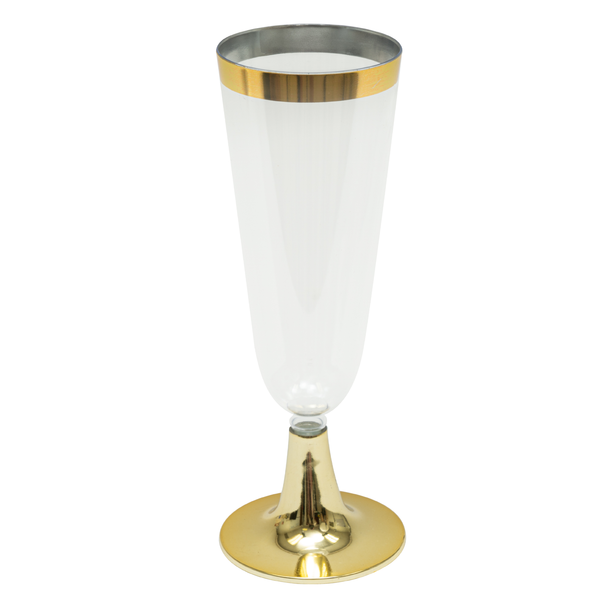 Plastic Champagne Flutes with Metallic Trim 6¼" 12pc/pack - Gold