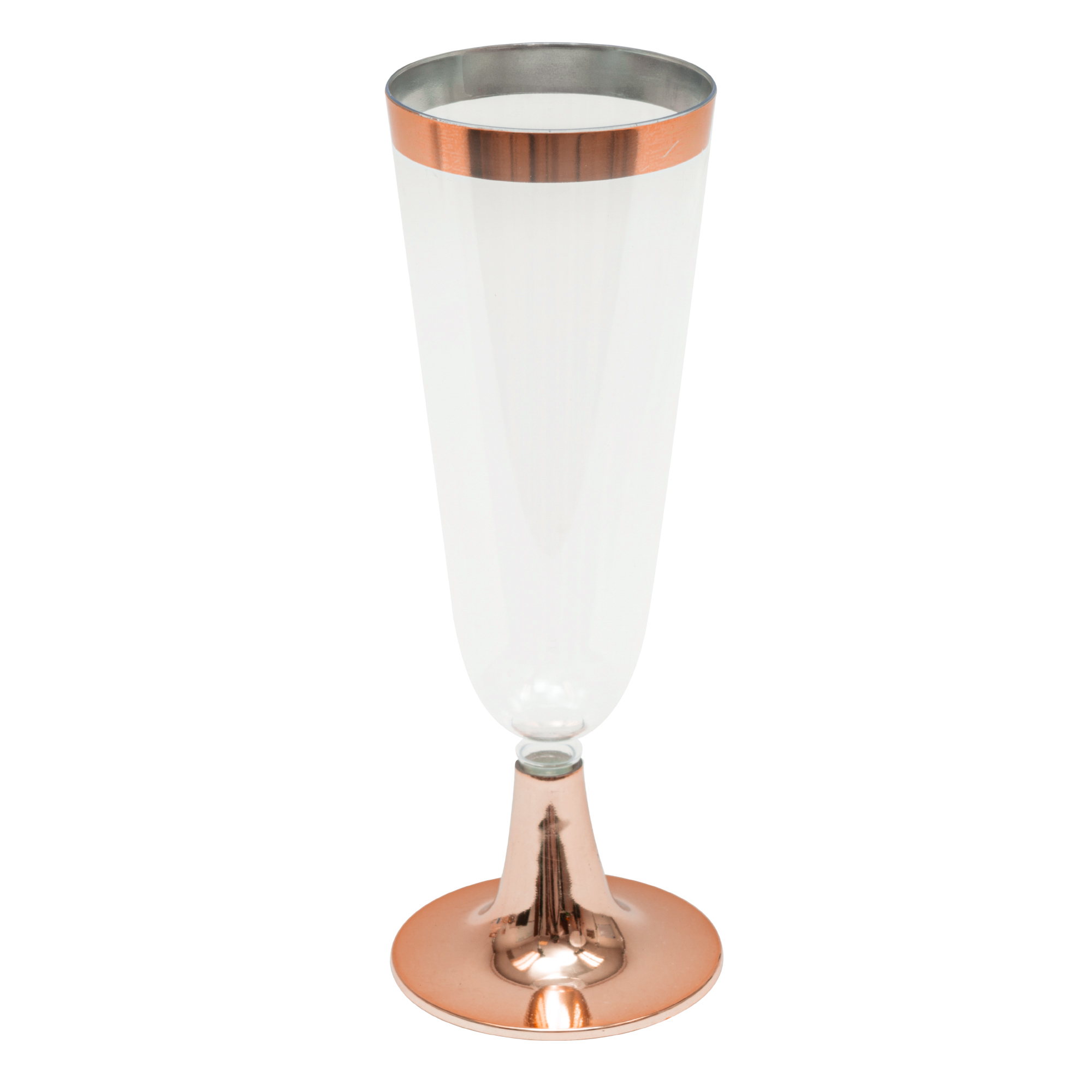 Plastic Champagne Flutes with Metallic Trim 6¼" 12pc/pack - Rose Gold