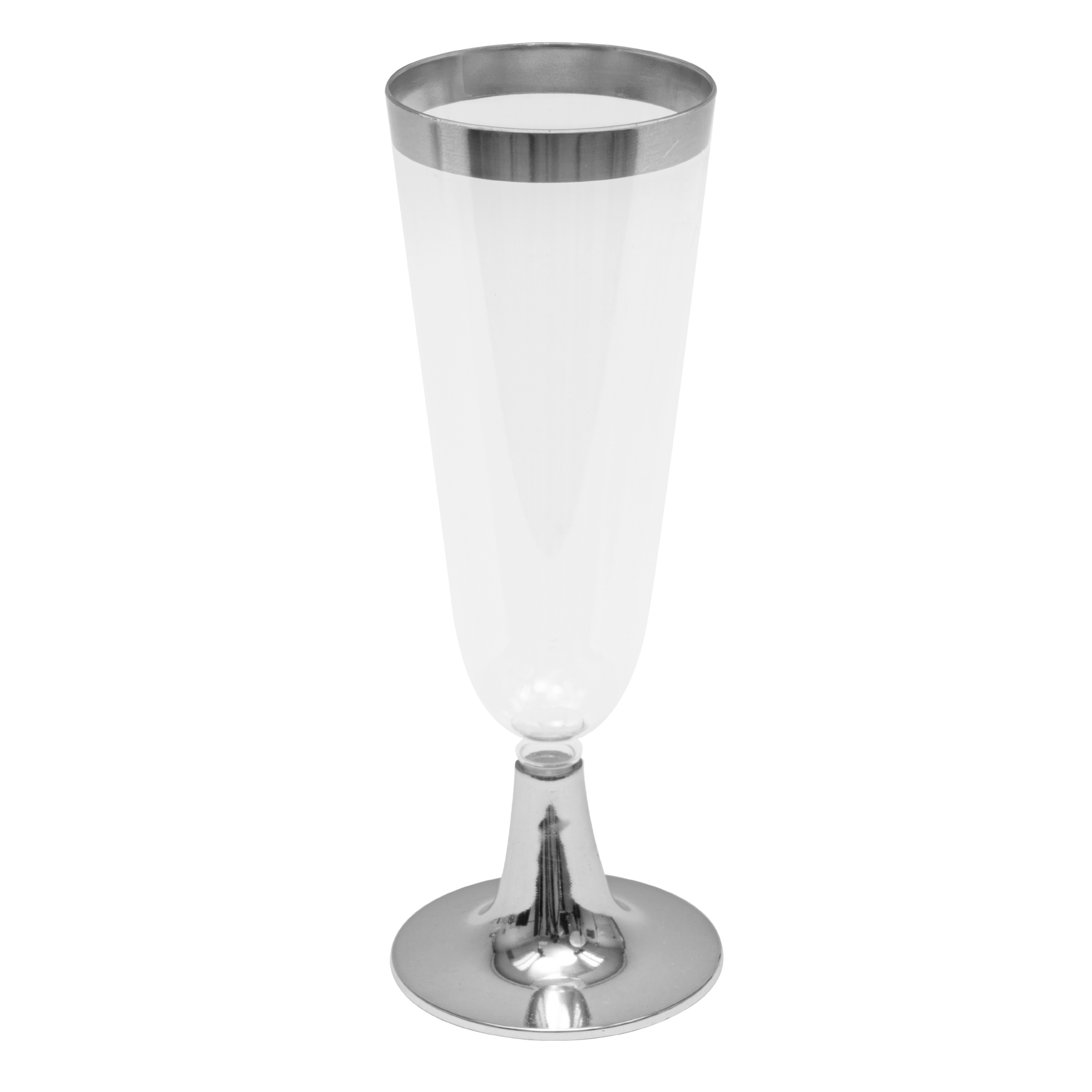 Plastic Champagne Flutes with Metallic Trim 6¼" 12pc/pack - Silver