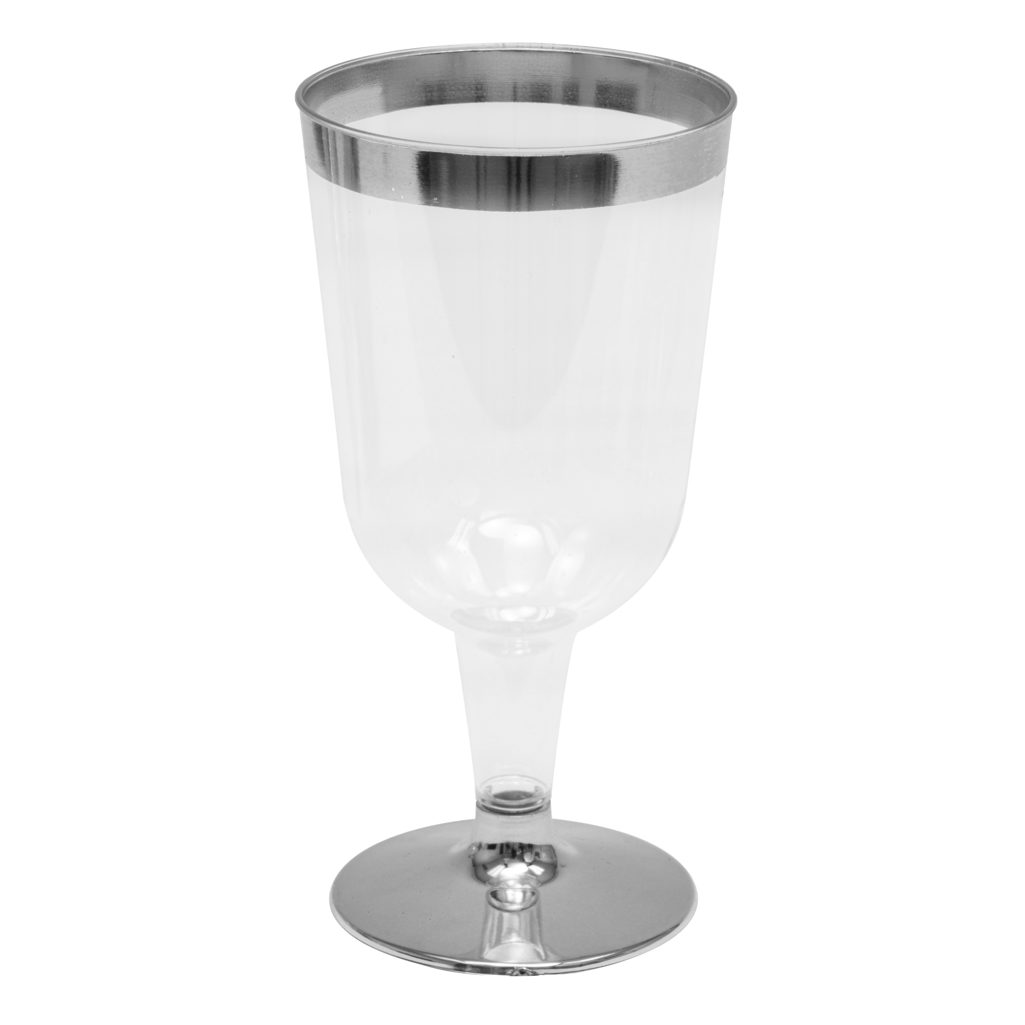 Plastic Wine Glasses with Metallic Trim 4¾" 12pc/pack - Silver