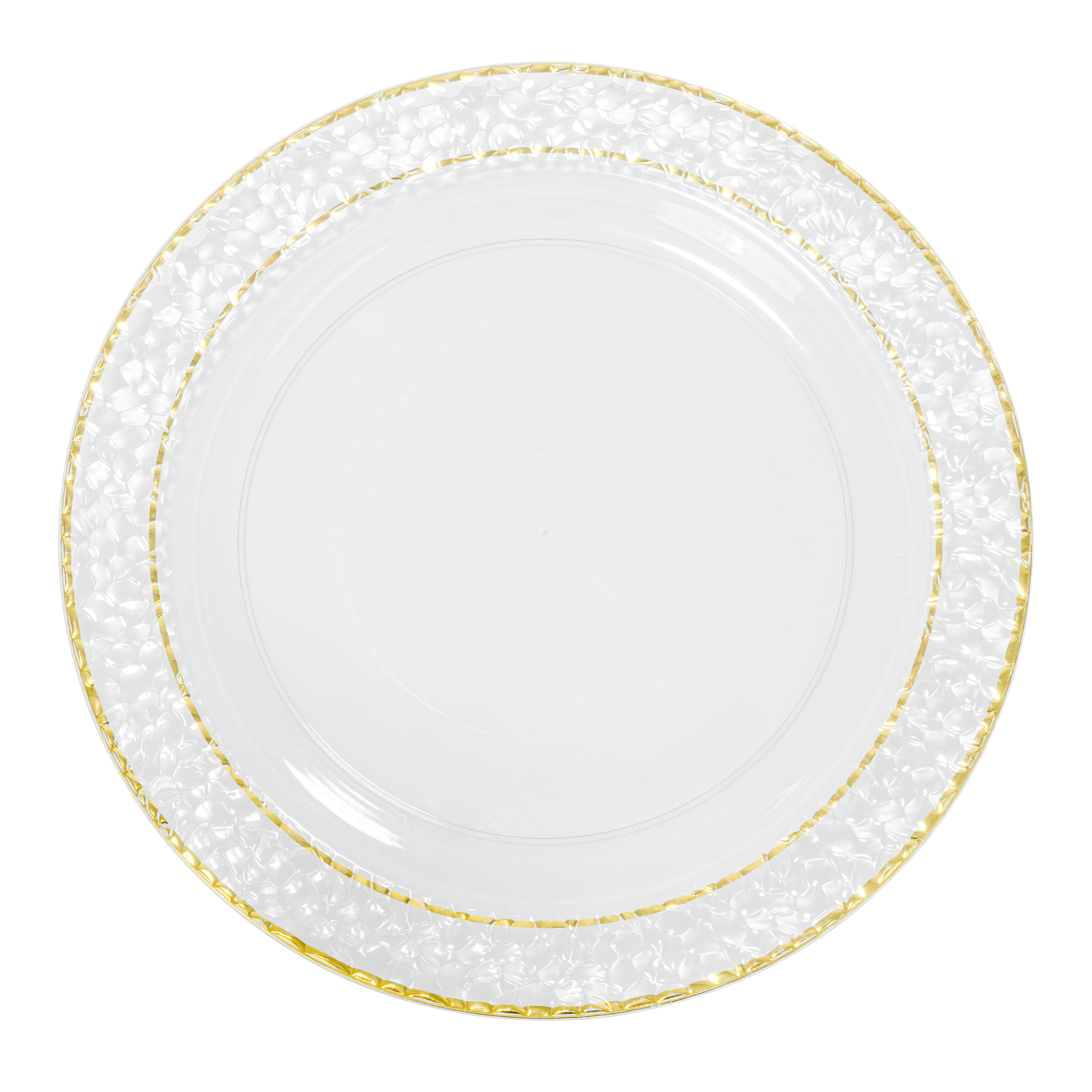 Plastic Plate Set With Hammered Double Gold Rim Edge 10¼" - Gold