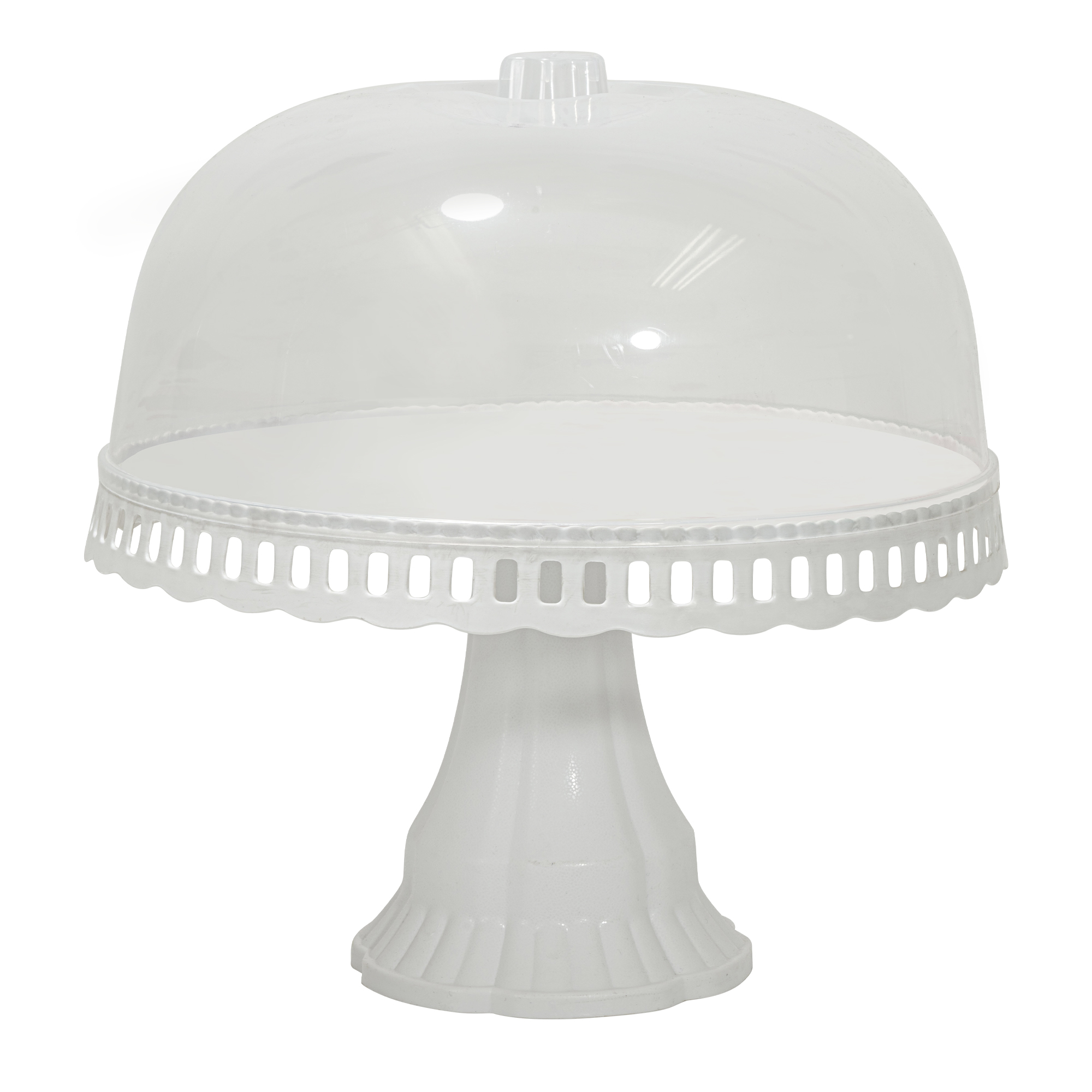 Plastic Cake Stand With Dome Lid - White
