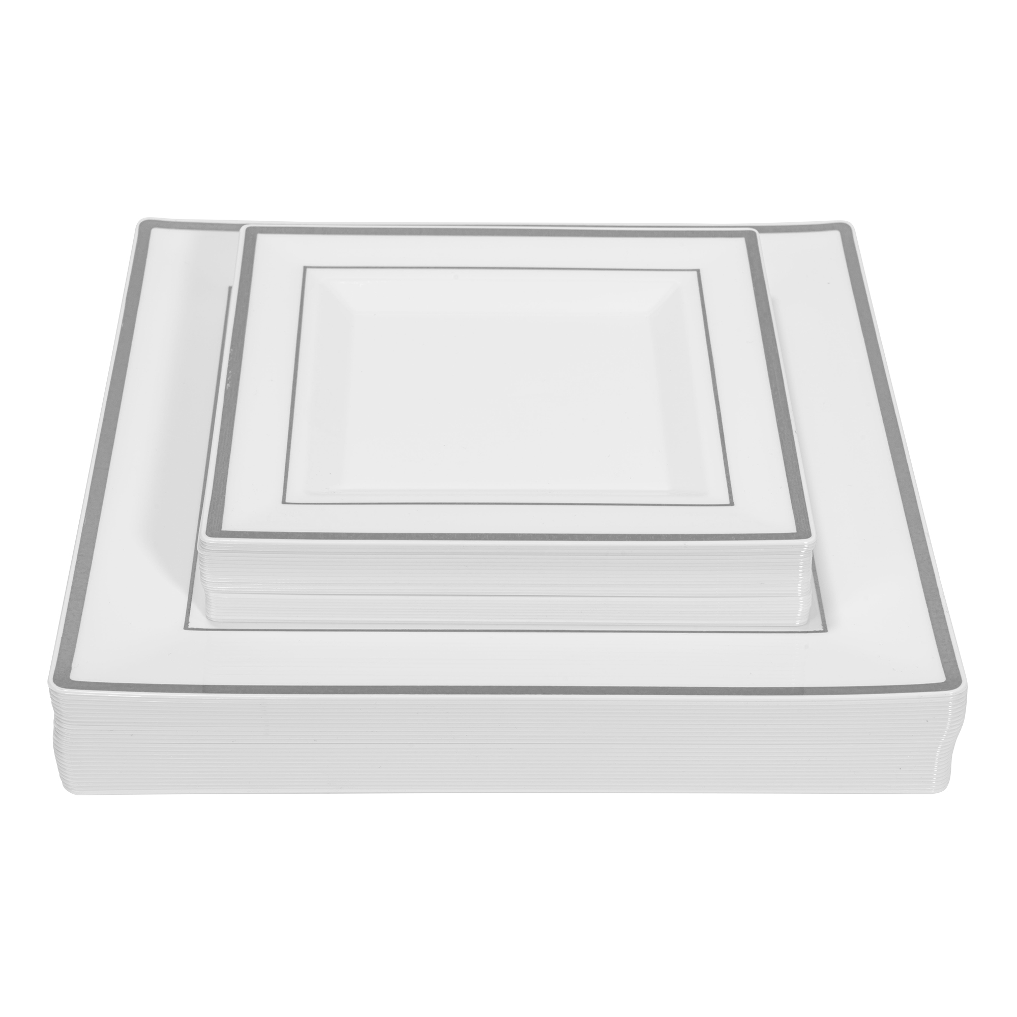 Deluxe Square Plate Set 50pc/set - Silver