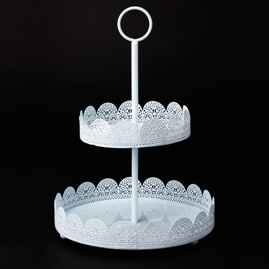 Two Tier Eyelet Treat Stand 13½" - White
