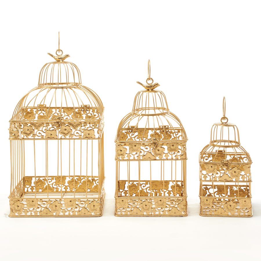 Metal Square Hexagon Gold Wedding Birdcage 3pcs/set- Gold