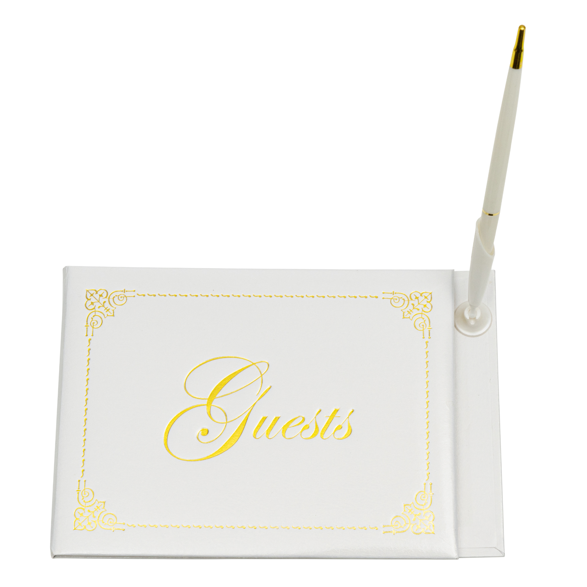 "Guests" Guest Book with Pen in English