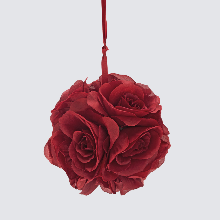 Rose Silk Flower Pomander Kissing Ball 6" - Burgundy