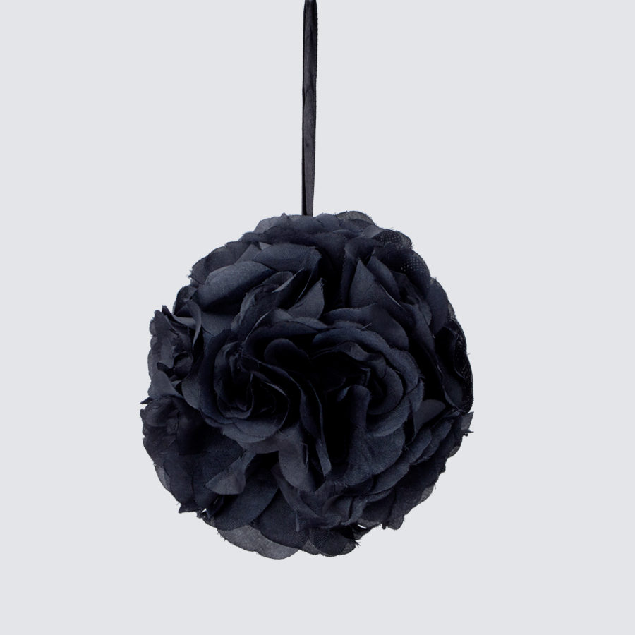 Rose Silk Flower Pomander Kissing Ball 6" - Black
