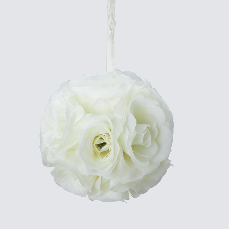 Rose Silk Flower Pomander Kissing Ball 6" - Ivory