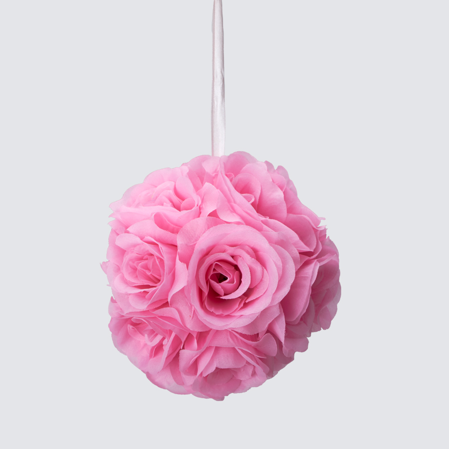 Rose Silk Flower Pomander Kissing Ball 6" - Pink