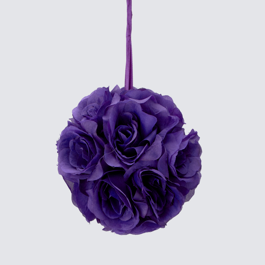 Rose Silk Flower Pomander Kissing Ball 6" - Purple