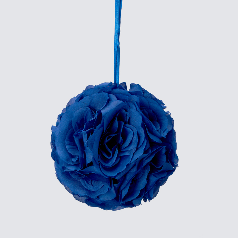 Rose Silk Flower Pomander Kissing Ball 6" - Royal Blue