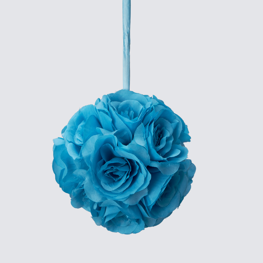 Rose Silk Flower Pomander Kissing Ball 6" - Turquoise