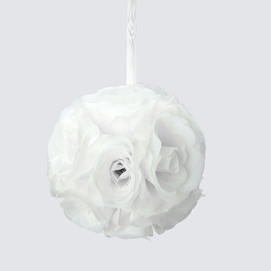 Rose Silk Flower Pomander Kissing Ball 6" - White