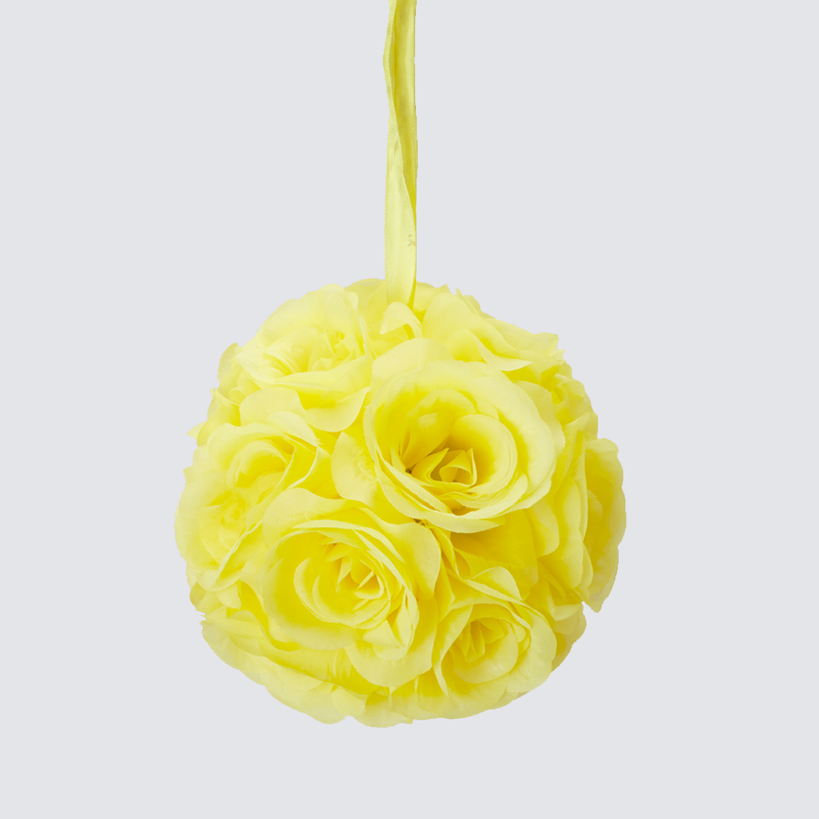 Rose Silk Flower Pomander Kissing Ball 6" - Yellow