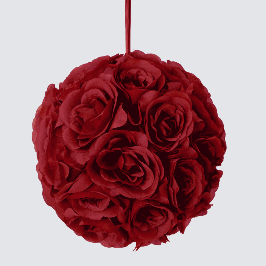 Rose Silk Flower Pomander Kissing Ball 10" - Burgundy