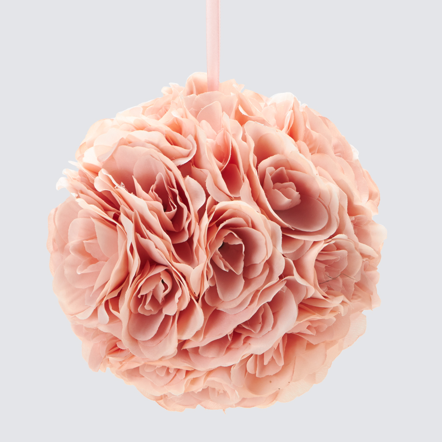 Rose Silk Flower Pomander Kissing Ball 10" - Blush
