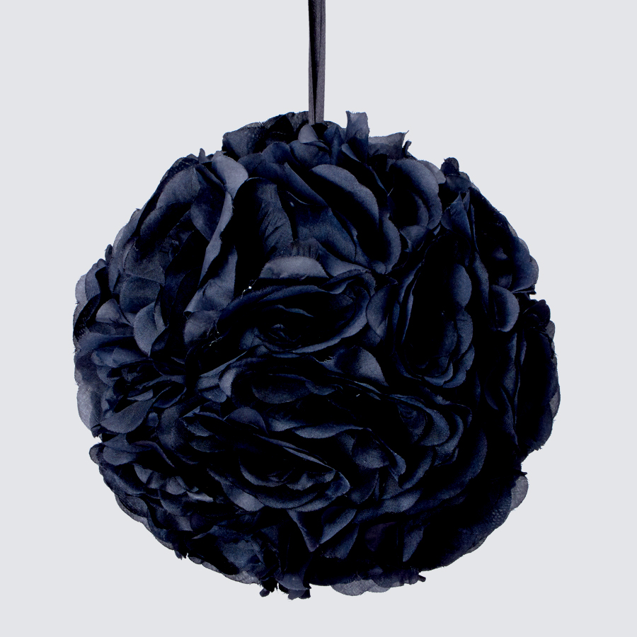 Rose Silk Flower Pomander Kissing Ball 10" - Black