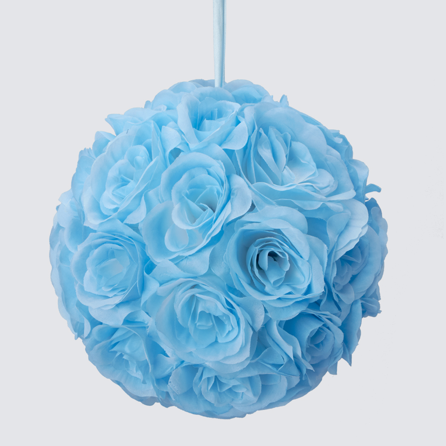 Rose Silk Flower Pomander Kissing Ball 10" - Blue