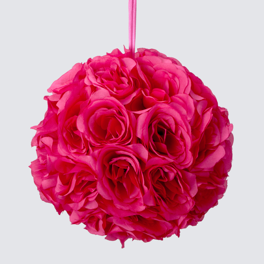 Rose Silk Flower Pomander Kissing Ball 10" - Fuchsia