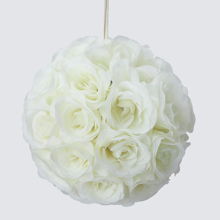 Rose Silk Flower Pomander Kissing Ball 10" - Ivory