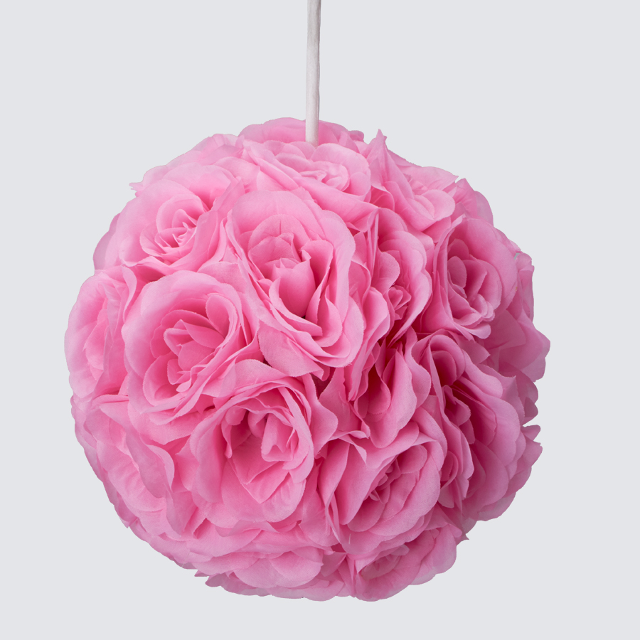 Rose Silk Flower Pomander Kissing Ball 10" - Pink