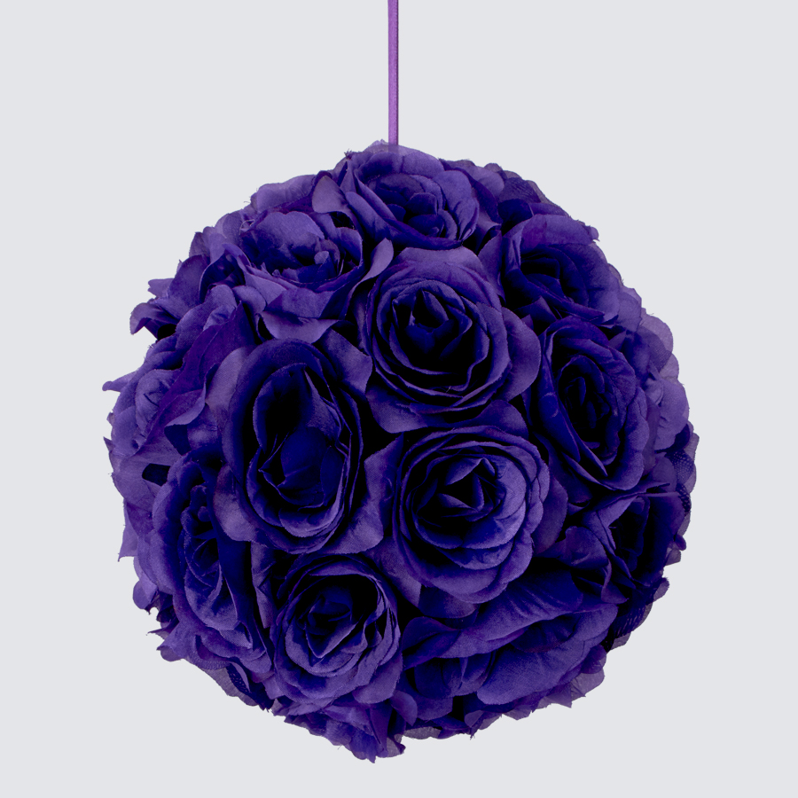 Rose Silk Flower Pomander Kissing Ball 10" - Purple