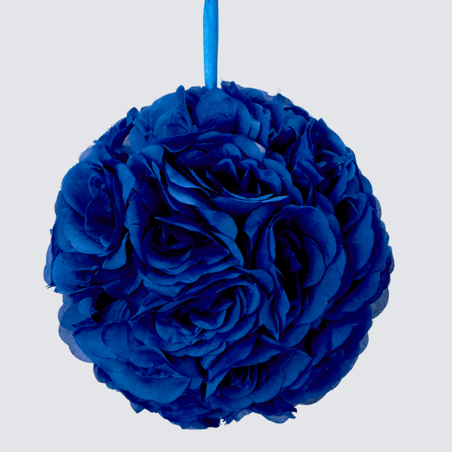 Rose Silk Flower Pomander Kissing Ball 10" - Royal Blue