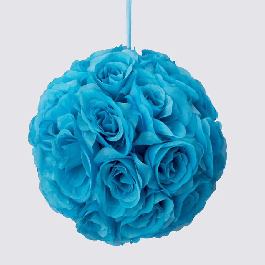 Rose Silk Flower Pomander Kissing Ball 10" - Turquoise