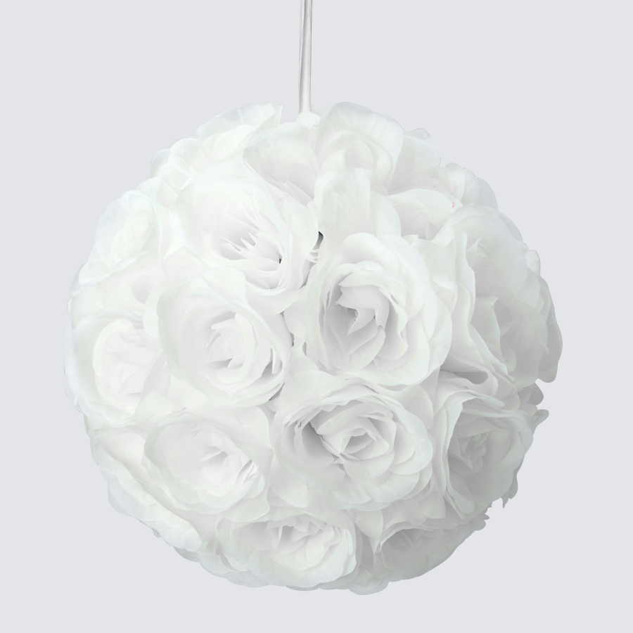 Rose Silk Flower Pomander Kissing Ball 10" - White