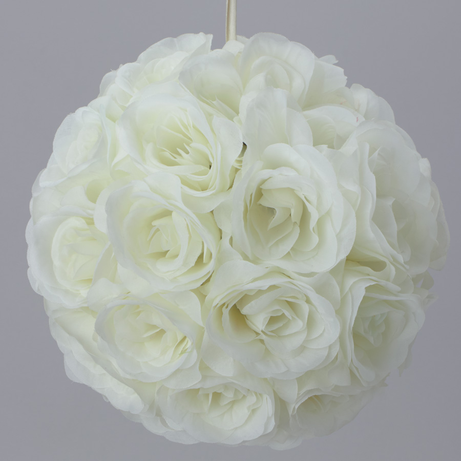 Rose Silk Flower Pomander Kissing Ball 12" - Ivory