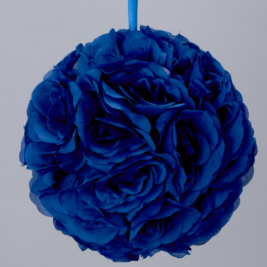 Rose Silk Flower Pomander Kissing Ball 12" - Royal Blue
