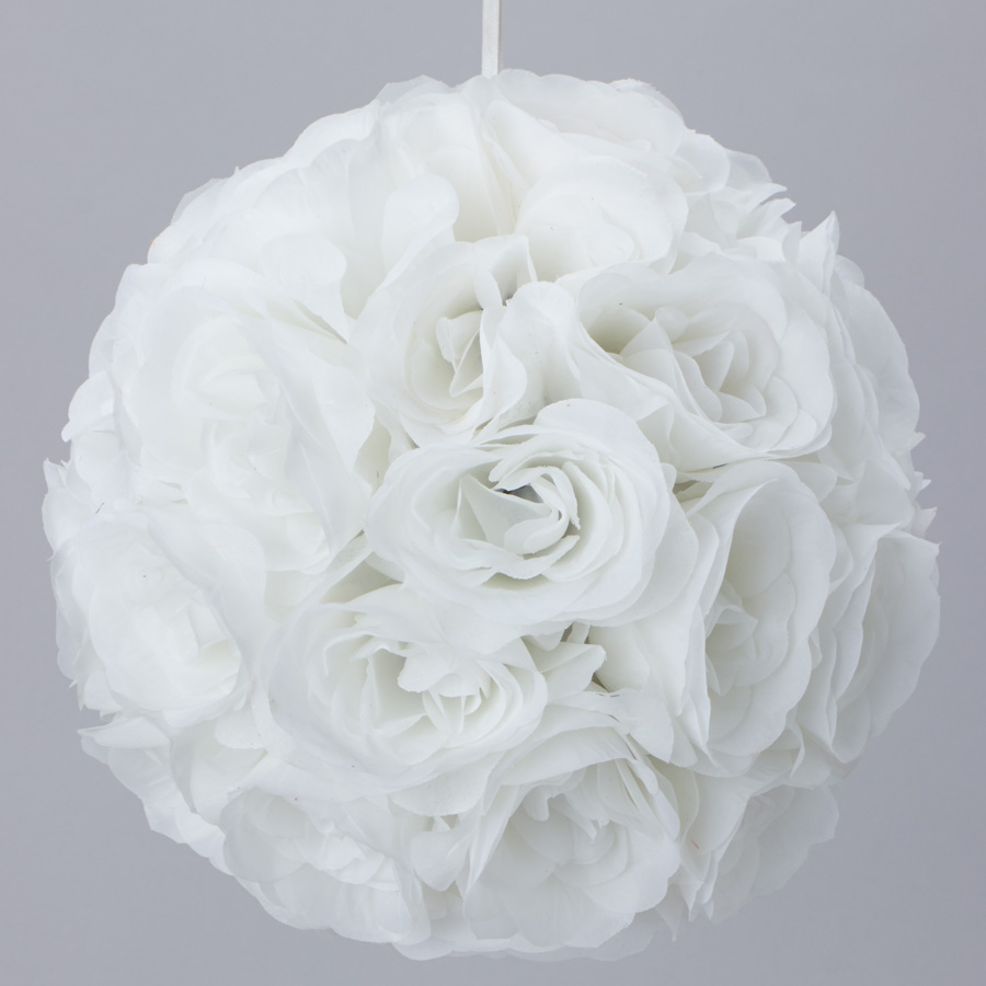 Rose Silk Flower Pomander Kissing Ball 12" - White