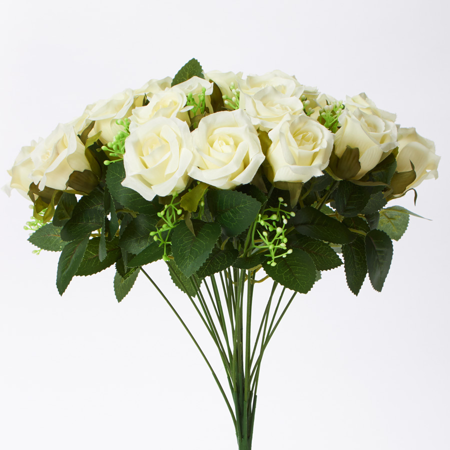Artificial Rose Bud Bouquet 18" - Ivory