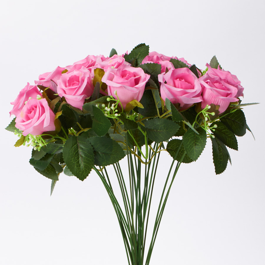 Artificial Rose Bud Bouquet 18" -  Pink