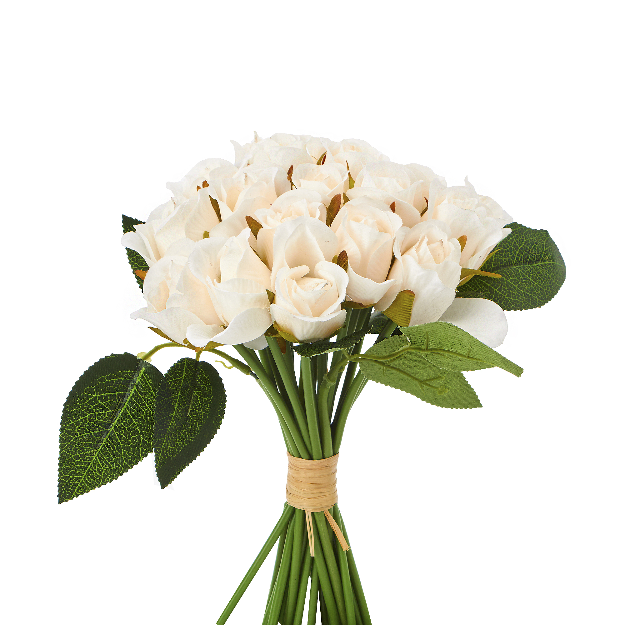 Artificial Rose Bud Flower Bouquet - White