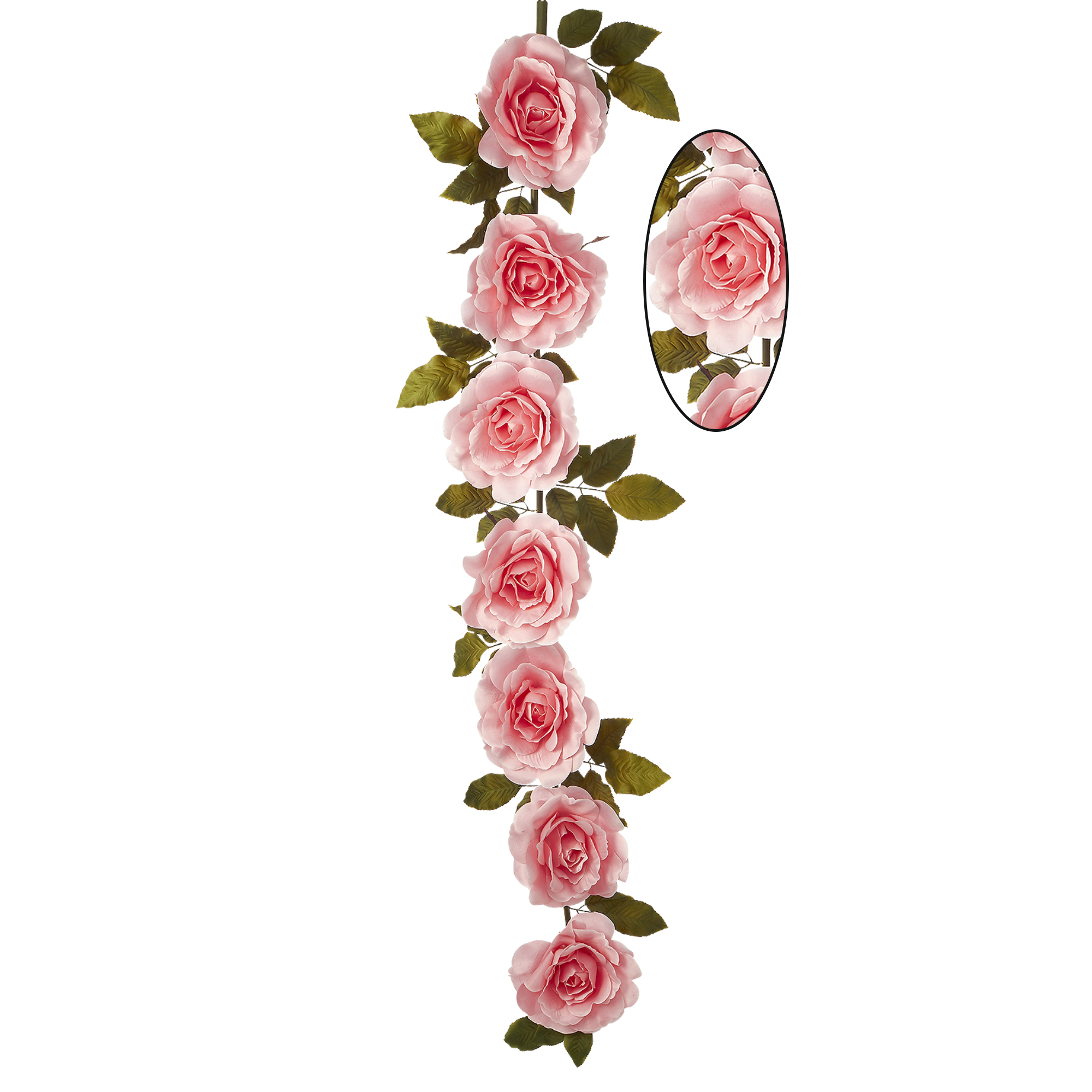 Artificial Jumbo Rose Cane Garland 74" - Pink