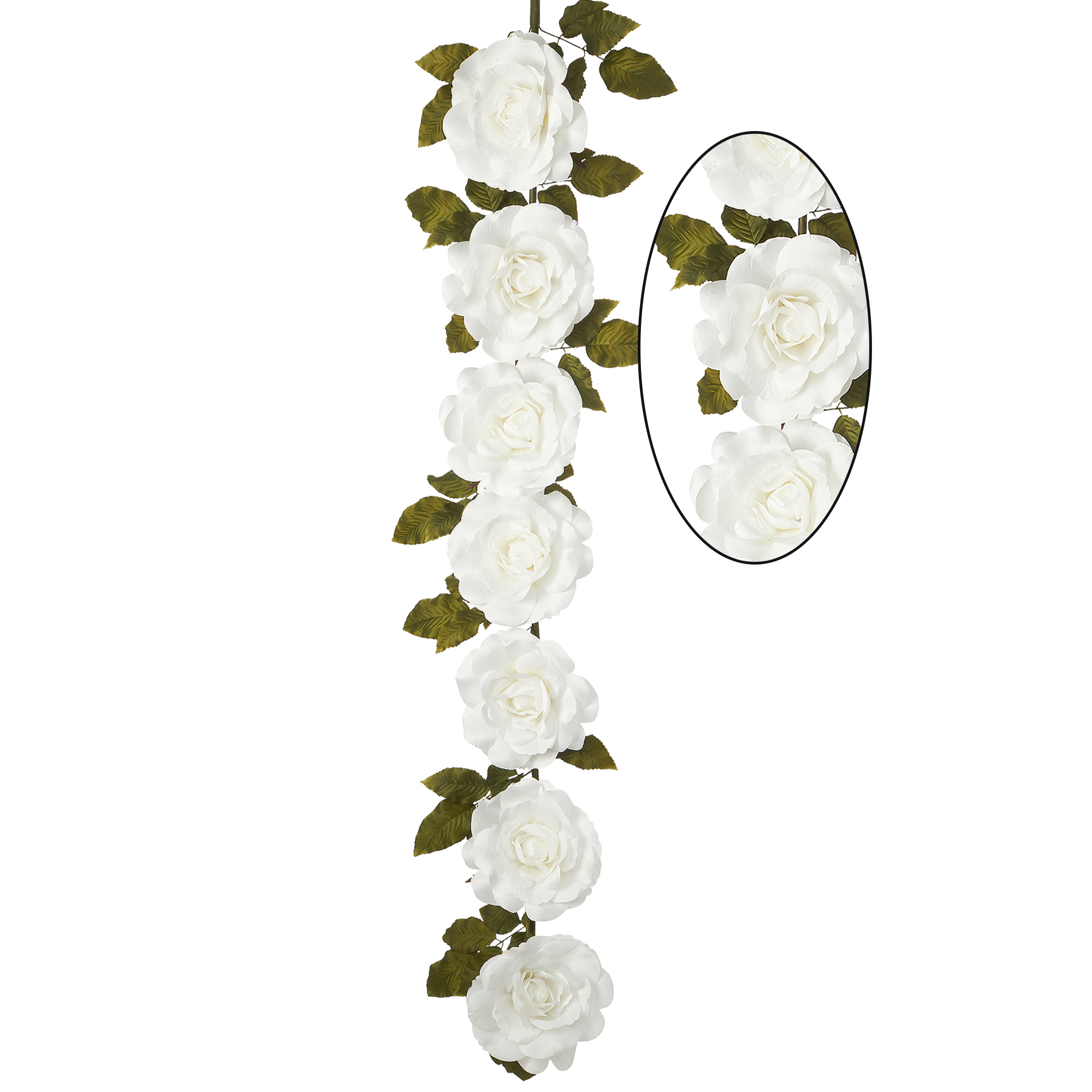 Artificial Jumbo Rose Cane Garland 74" - White