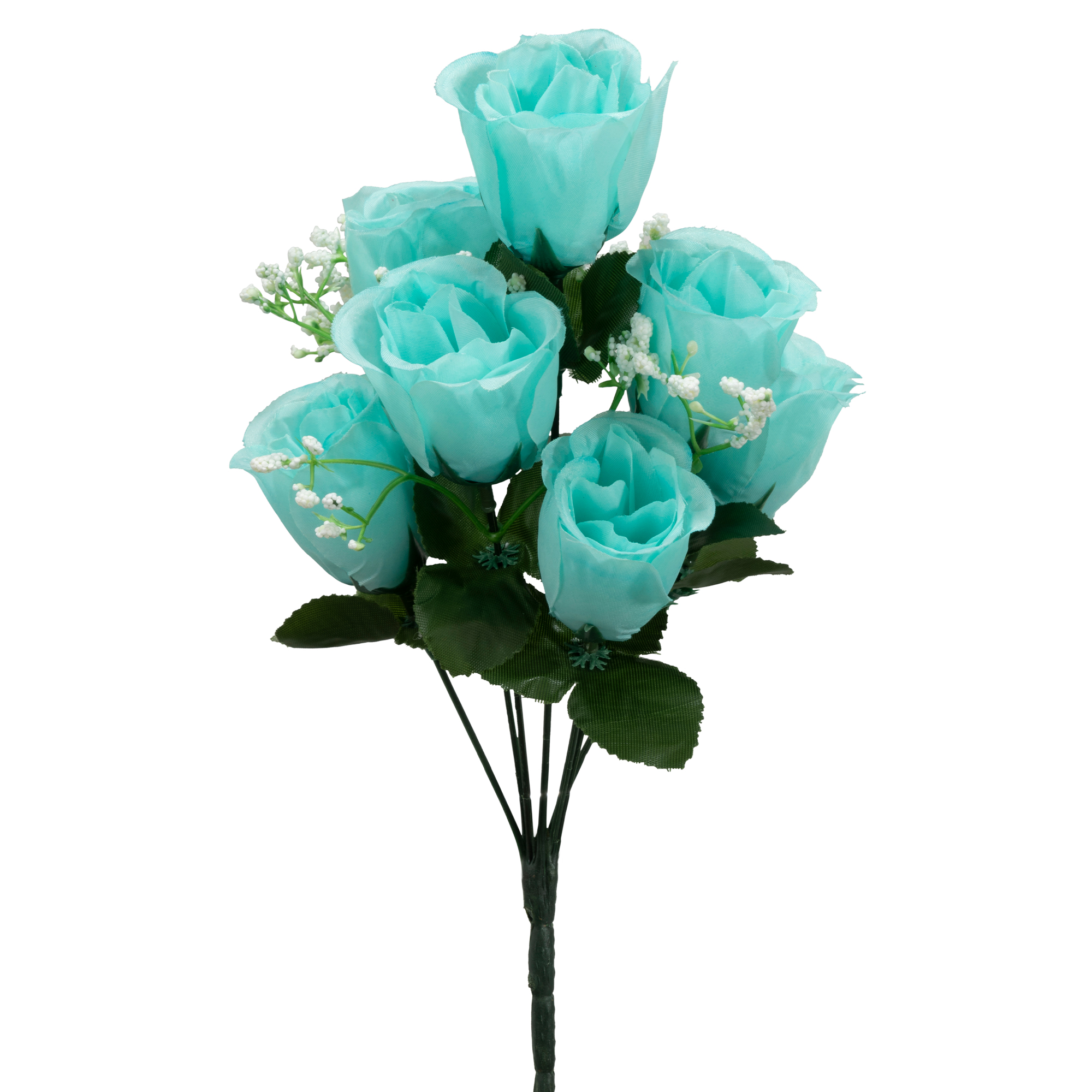 Artificial Rose Bud Bush 14½" - Turquoise