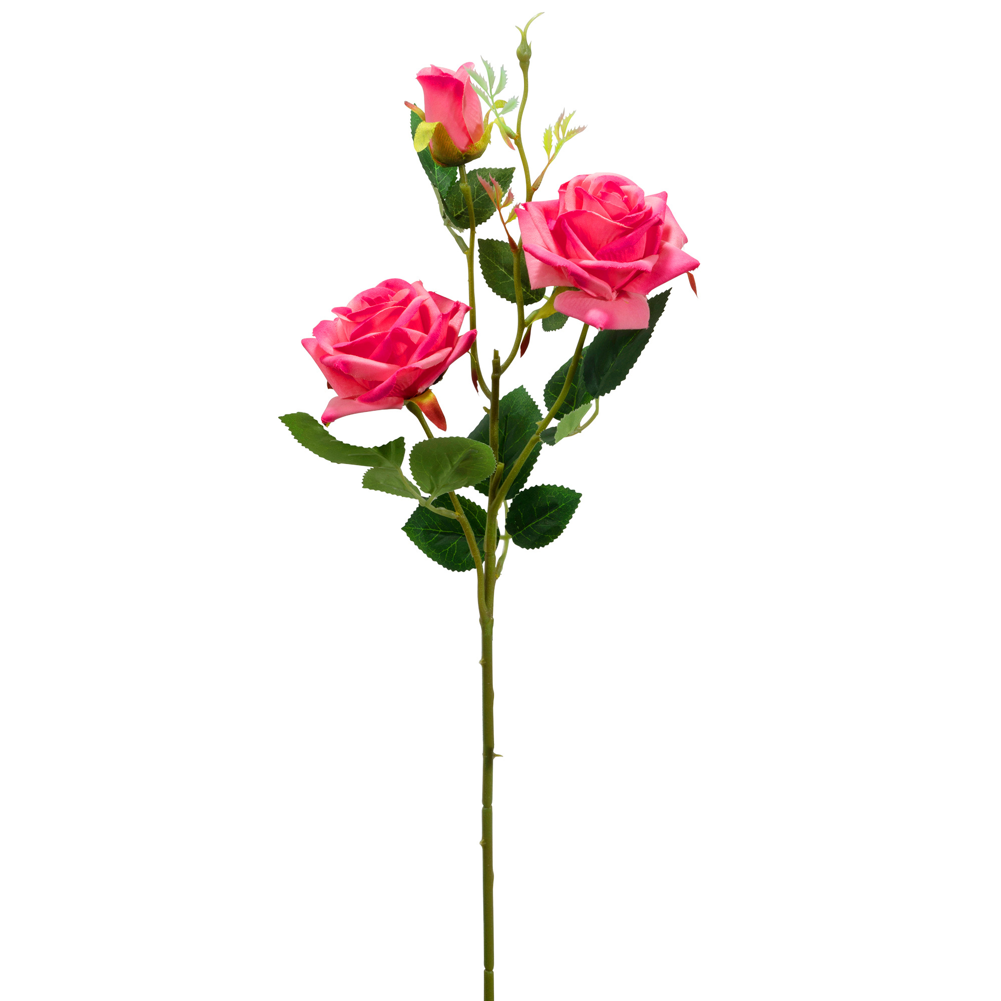 Artificial 3 Head Rose Stem 25" - Fuchsia