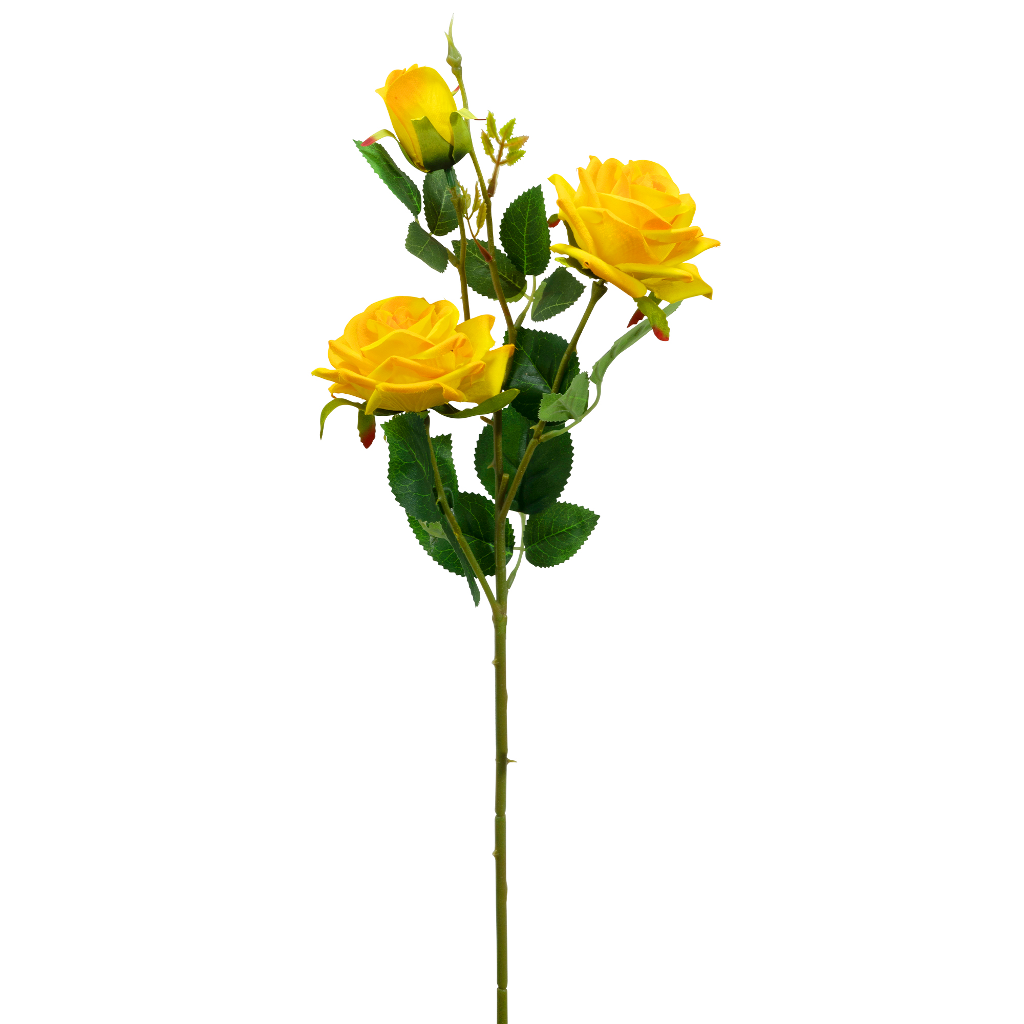 Artificial 3 Head Rose Stem 25" - Yellow