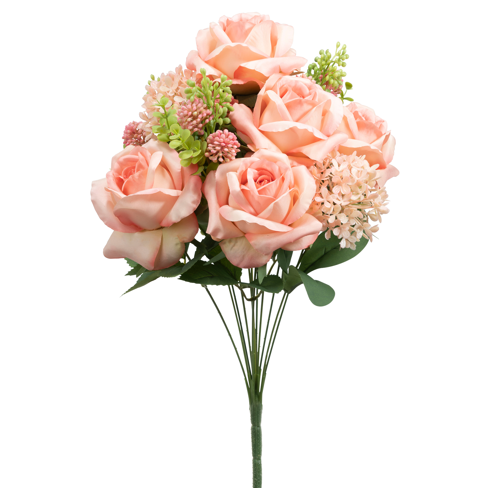 12 Head Bulgarian Rose And Snow Ball Hydrangea Bush 19" - Pink