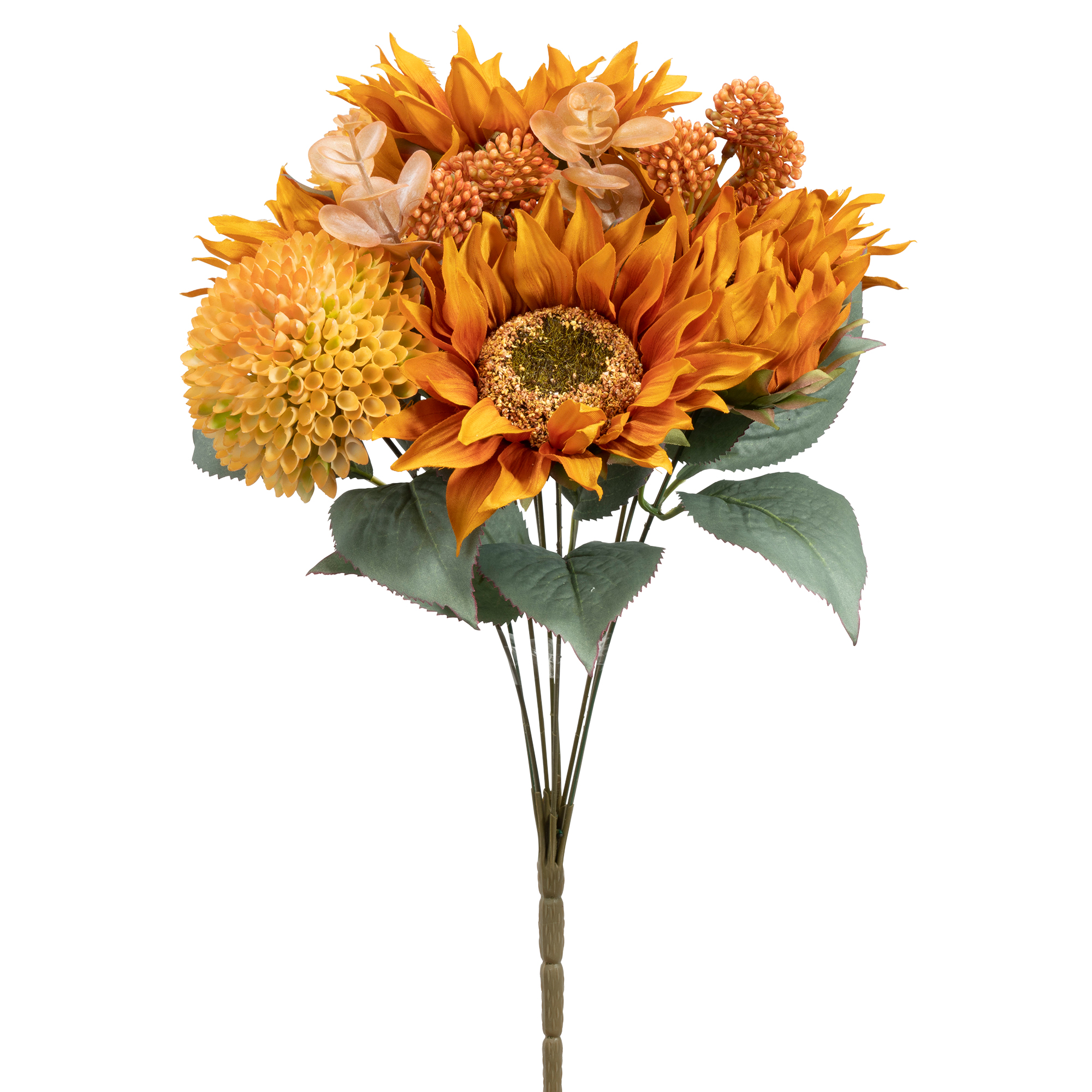9 Head Sunflower and Button Mum Bouquet 17" - Gold