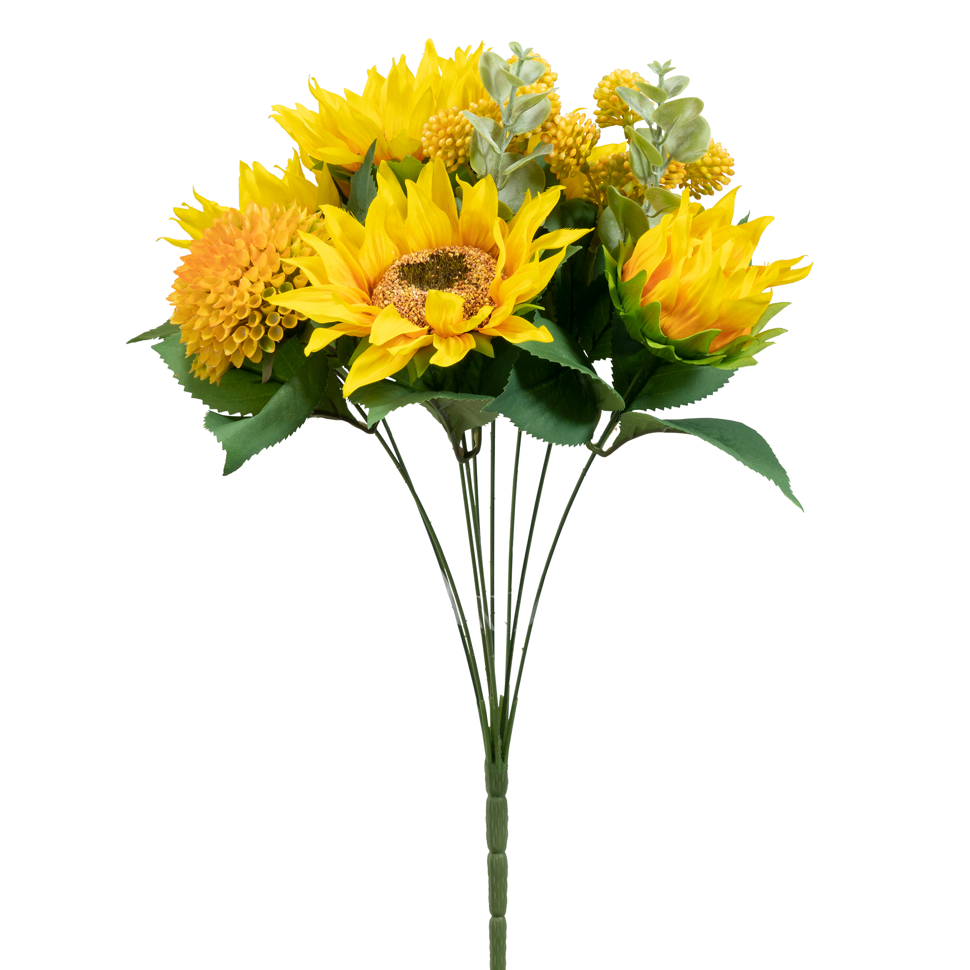 9 Head Sunflower and Button Mum Bouquet 17" - Yellow